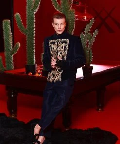 Shopalbina2022 2020's Classic Velvet Suit With Gold Embroidery