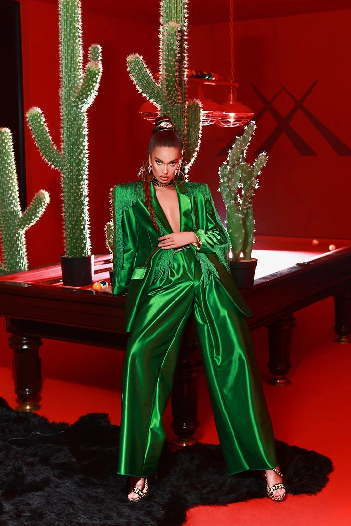 Shopalbina2022 Metallic Green Suit With Tassels 2020's 1 Shopalbina2022 Metallic Green Suit With Tassels 2020's