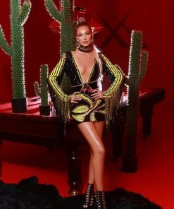 Shopalbina2022 Black & Yellow Neon Short Dress