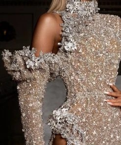 Shopalbina2022 Haute Couture Silver In Nude Dress