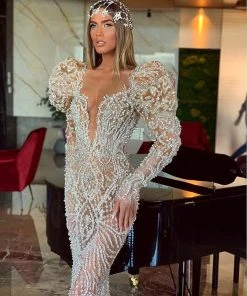 Shopalbina2022 Haute Couture Embellished Silver Dress