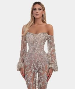 Shopalbina2022 WILD Long Silver Off Shoulder Dress