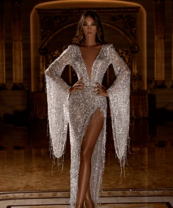 Shopalbina2022 Silver Long Dress HERMINIA