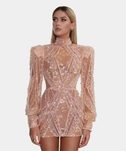 Shopalbina2022 Loose Sleeved Short Peach Dress