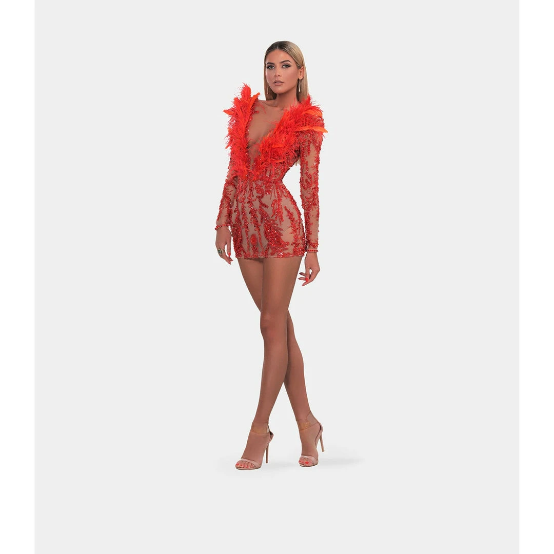 Shopalbina2022 Red Feathered Short Dress 2 Shopalbina2022 Red Feathered Short Dress