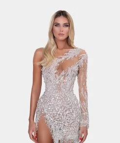 Shopalbina2022 Short Silver One Sleeved Dress WILD