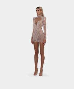 Shopalbina2022 Short Rose-nude Fringe Corset Dress