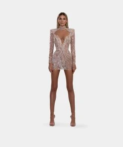 Shopalbina2022 Short Rose-nude Fringe Corset Dress