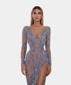 Shopalbina2022 Long Blue V Line Dress