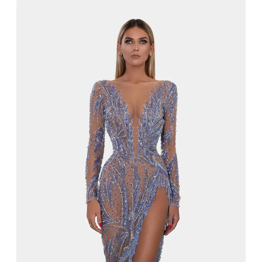Shopalbina2022 Long Blue V Line Dress 1 Shopalbina2022 Long Blue V Line Dress