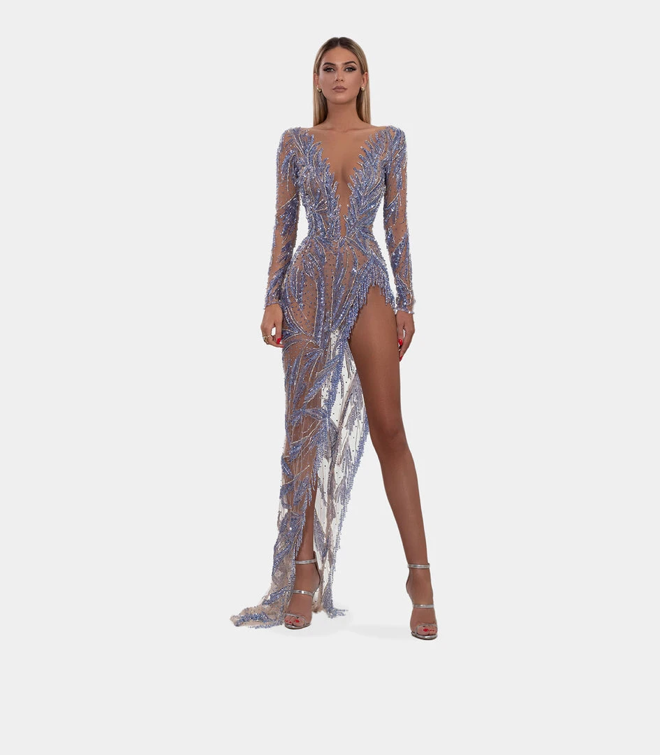 Shopalbina2022 Long Blue V Line Dress 2 Shopalbina2022 Long Blue V Line Dress