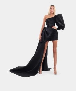 Shopalbina2022 Long Ribbon One Sleeved Dress