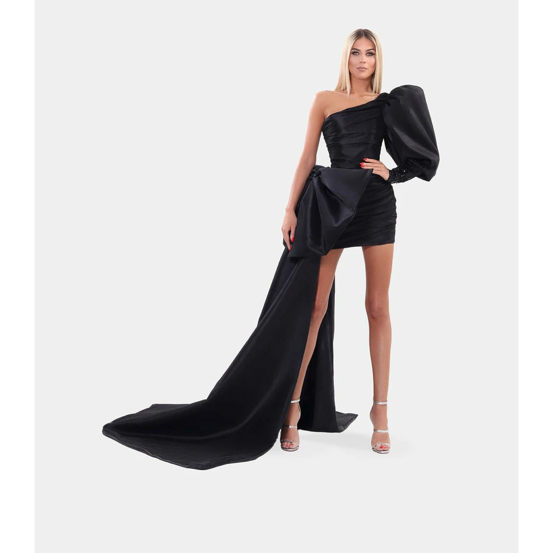 Shopalbina2022 Long Ribbon One Sleeved Dress 2 Shopalbina2022 Long Ribbon One Sleeved Dress