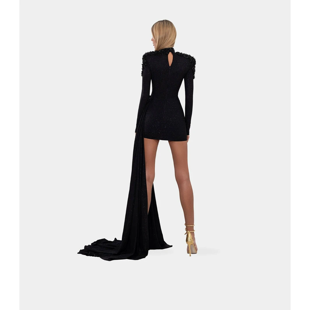 Shopalbina2022 Short Black Dress With High Neck And Side Tail WILD 4 Shopalbina2022 Short Black Dress With High Neck And Side Tail WILD