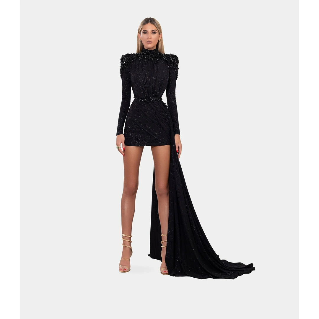 Shopalbina2022 Short Black Dress With High Neck And Side Tail WILD 2 Shopalbina2022 Short Black Dress With High Neck And Side Tail WILD