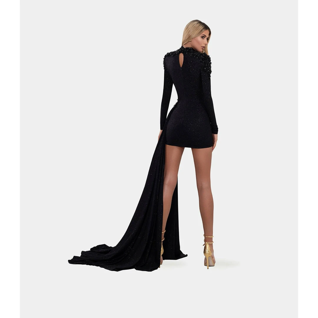 Shopalbina2022 Short Black Dress With High Neck And Side Tail WILD 3 Shopalbina2022 Short Black Dress With High Neck And Side Tail WILD