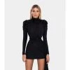 Shopalbina2022 Short Black Dress With High Neck And Side Tail WILD