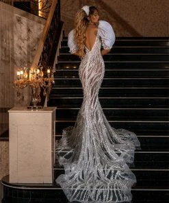 Shopalbina2022 Puffy Sleeve Mermaid Gown Bridal Couture 5 Shopalbina2022 Puffy Sleeve Mermaid Gown Bridal Couture