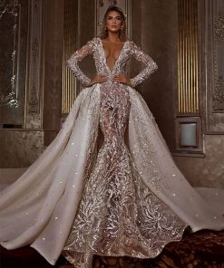 Shopalbina2022 Bridal Couture Mermaid Gown With Embellished Detachable Train