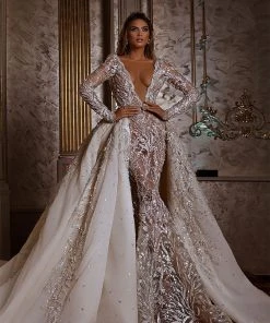 Shopalbina2022 Bridal Couture Mermaid Gown With Embellished Detachable Train
