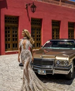 Shopalbina2022 Halter Neck Dress With Detailed Hanging Off Shoulder Sleeves Dress Spring 2020