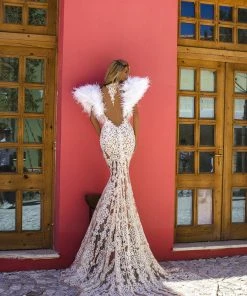Shopalbina2022 Bridal Elegant Dress With Broad Feathered Shoulders Spring 2020