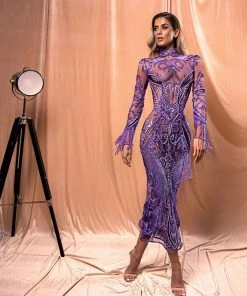 Shopalbina2022 Long Lace Purple Dress With Tassels FEMME