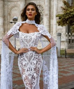 Shopalbina2022 Lace Cape-Sleeve Gown MESMERIZING