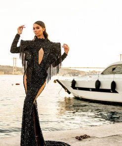 Shopalbina2022 MESMERIZING Black High Neck Cut Out Dress