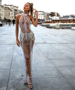 Shopalbina2022 Silver Maxi Dress MESMERIZING