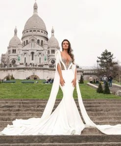 Shopalbina2022 BRIGITTE White Cape Sleeved Dress