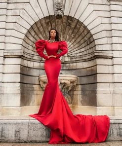 Shopalbina2022 Red Puffy Shouldered Dress BRIGITTE