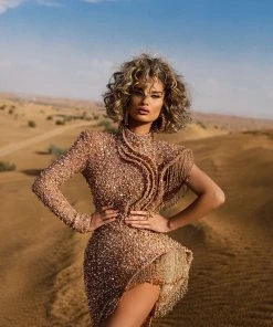 Shopalbina2022 Long One Sleeve Bronze Dress DESERTE