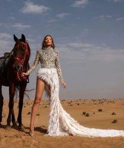 Shopalbina2022 DESERTE Mirror Detailed Feathered Dress