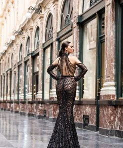 Shopalbina2022 Black Jewel Neckline Dress ELEONORE