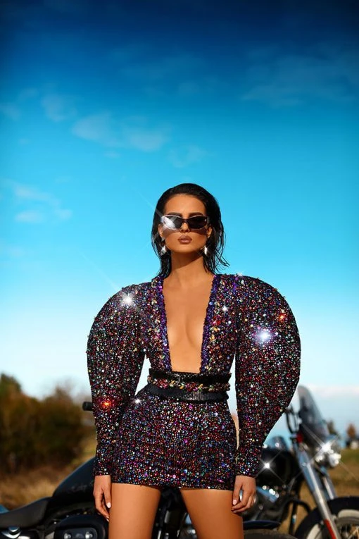 Shopalbina2022 BIKER ZONE Short Colorful Dress