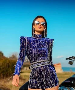 Shopalbina2022 Blue Short Velvet Dress BIKER ZONE