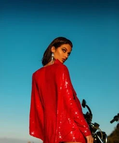 Shopalbina2022 Red Short Dress With Wide Sleeves