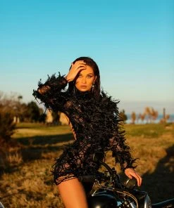 Shopalbina2022 Short Black Feathered Dress