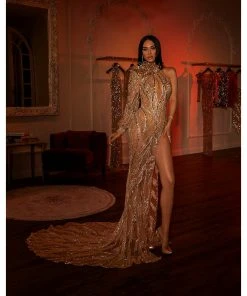 Shopalbina2022 HAUTE COUTURE Gold Embellished Glamorous Dress