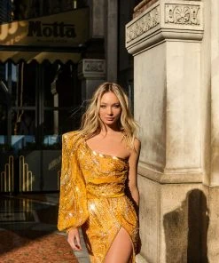Shopalbina2022 BELLA Yellow One Sided Dress