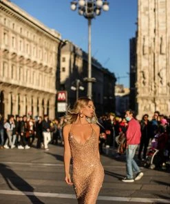 Shopalbina2022 Halter Strap Neckline Nude Dress BELLA