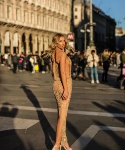 Shopalbina2022 Halter Strap Neckline Nude Dress BELLA