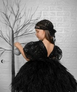 Shopalbina2022 Fluffy Feather Black Dress