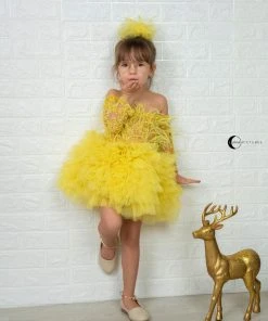 Shopalbina2022 Fluffy Tutu Yellow Dress Children
