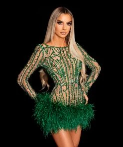 Shopalbina2022 Green Embellished Dress