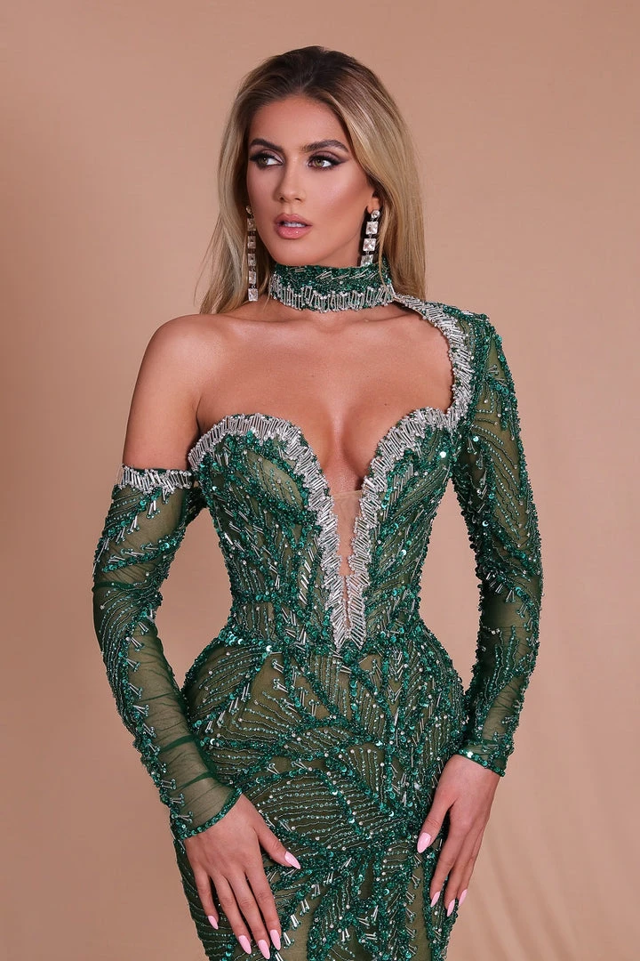 Shopalbina2022 Off-Shoulder Sleeve Green Dress ALBINADYLA X IVY SHOWROOM 1 Shopalbina2022 Off-Shoulder Sleeve Green Dress ALBINADYLA X IVY SHOWROOM