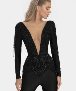 Shopalbina2022 WILD Black Jumpsuit With Shiny Tassels