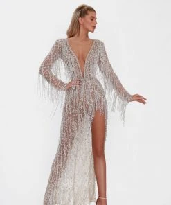 Shopalbina2022 Long Silver Dress With Fringes WILD