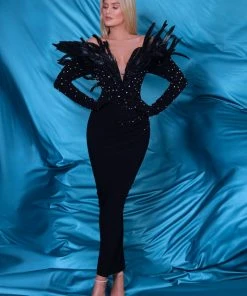 Shopalbina2022 Midi Black Dress ALBINADYLA X IVY SHOWROOM